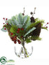 Silk Plants Direct Berry, Pine Cone, Lamb's Ear Arrangement - Green Red - Pack of 4