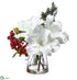 Silk Plants Direct Amaryllis, Berry, Pine - White Red - Pack of 4