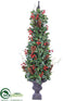 Silk Plants Direct Laurel, Berry, Pine Cone Topiary - Red Green - Pack of 2