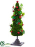 Silk Plants Direct Moss, Holly, Ball Cone Topiary - Green Red - Pack of 2