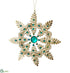 Silk Plants Direct Rhinestone Snowflake Ornament - Peacock Gold - Pack of 8