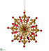 Silk Plants Direct Rhinestone Snowflake Ornament - Gold Red - Pack of 12