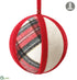 Silk Plants Direct Plaid Ball Ornament - Red Beige - Pack of 6