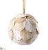 Silk Plants Direct Velvet Eucalyptus Leaf Ball Ornament - Vanilla Gold - Pack of 6
