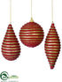 Silk Plants Direct Glittered Ball, Teardrop, Finial Ornament - Red Gold - Pack of 4