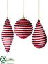 Silk Plants Direct Glittered Ball, Teardrop, Finial Ornament - Red White - Pack of 4