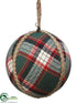 Silk Plants Direct Plaid Ball Ornament - Green - Pack of 12