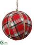 Silk Plants Direct Plaid Ball Ornament - Red - Pack of 2