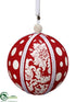Silk Plants Direct Polka Dot, Damask Ball Ornament - Red White - Pack of 6