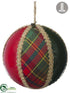 Silk Plants Direct Plaid Ball Ornament - Red Green - Pack of 12