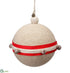 Silk Plants Direct Linen Ball Ornament With Bell - Beige Red - Pack of 12