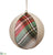 Plaid, Linen Ball Ornament - Green Red - Pack of 12