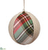 Silk Plants Direct Plaid, Linen Ball Ornament - Green Red - Pack of 12