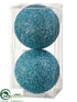 Silk Plants Direct Beaded Ball Ornament - Teal Glittered - Pack of 12