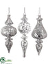 Silk Plants Direct Finial Ornament - Silver - Pack of 16