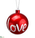 Silk Plants Direct Glittered Love Plastic Ball Ornament - Red White - Pack of 12