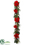 Silk Plants Direct Poinsettia, Pine Cone, Pine Garland - Red Green - Pack of 2