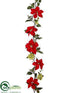 Silk Plants Direct Poinsettia, Cedar, Hydrangea Garland - Red Green - Pack of 4