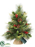 Silk Plants Direct Pine, Cone, Berry Mini Tree - Green Red - Pack of 2