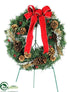 Silk Plants Direct Pine Wreath with Easel - Green Red - Pack of 1