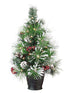 Silk Plants Direct Lit Pine Tree Snowed w/ American Pine Cones & Red Berries - Green Snow - Pack of 2