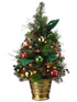 Silk Plants Direct Pre Lit Pine Tree w/ Balls, Jingle Bells & Ribbon - Green - Pack of 2