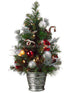 Silk Plants Direct Pre Lit Pine Tree w/ Peppermint Disk, Balls & Ribbon - Red Silver - Pack of 2